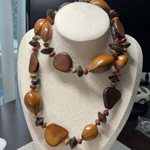 Vintage Multi Stone Necklace 32” – Jasper, Carnelian, Agate